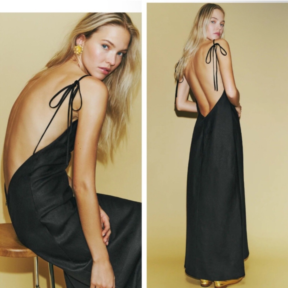 NWT Reformation Selia Linen Dress Black XS